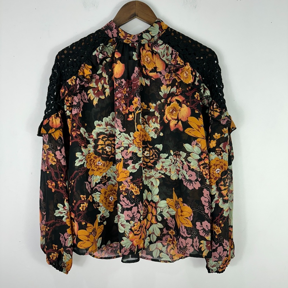 Colletta S Floral Sheer Blouse Black \ Boho Romantic Fall Whimsigoth Statement